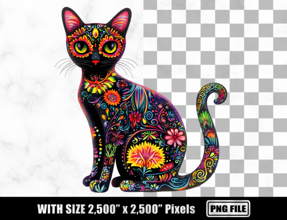 Bright Day of the Dead Cat Clipart PNG