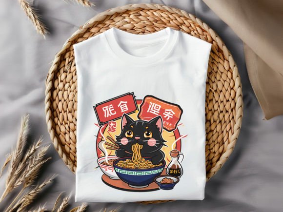 Cat Eating Ramen T-Shirt Design