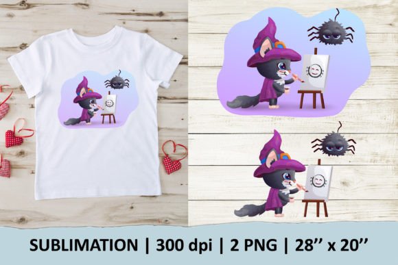 Cat is Drawing Spider Sublimation Design