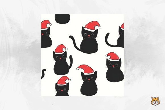 Christmas Black Cat Seamless Pattern