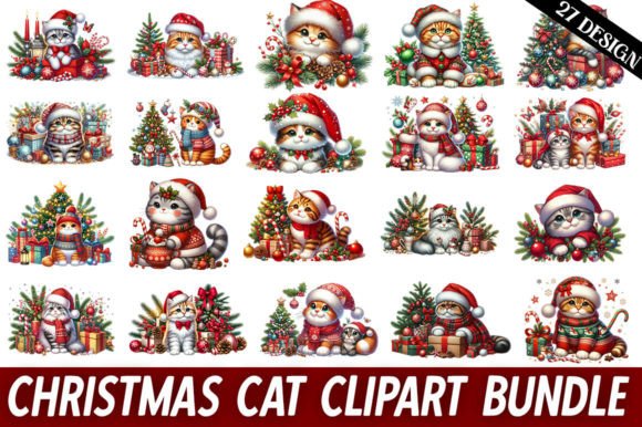 Christmas Cat Clipart Bundle