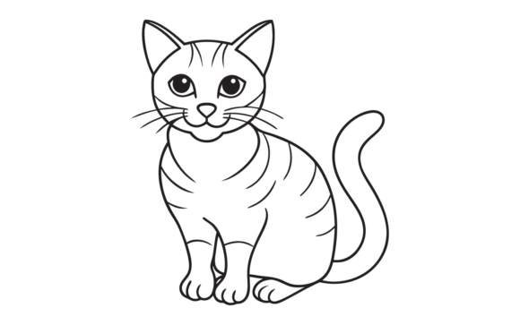 Cute Cat Line Art Drawing Coloring Page