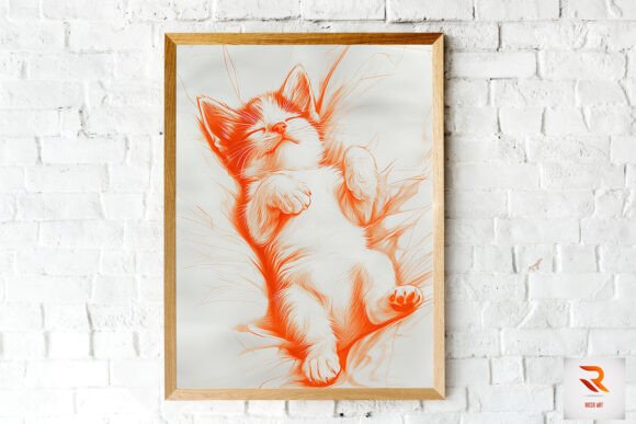 Cute Cat Lying on the Bed Sketch Art