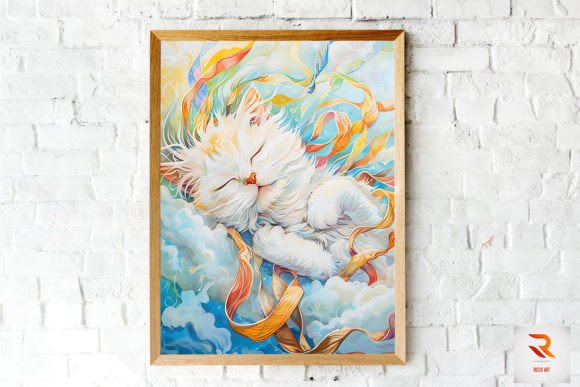 Cute Cat Sleeping on the Cloud Art