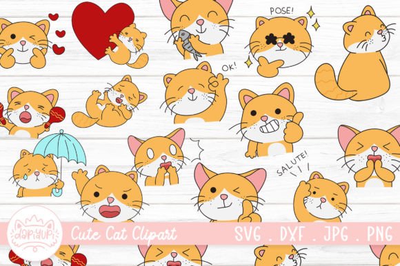 Cute Orange Cat Sticker Clipart Bundle