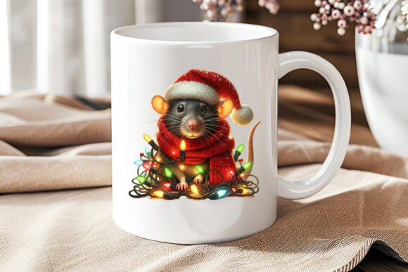 Cute Rat with Christmas Santa Hat