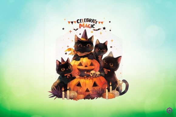 Halloween Black Cat CELEBRATE the MAGIC Clipart PNG