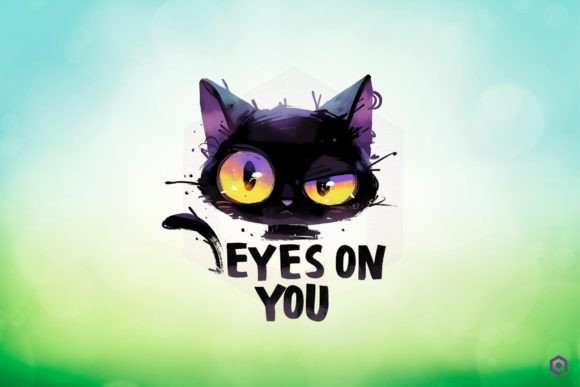 Halloween Black Cat EYES on YOU Clipart PNG
