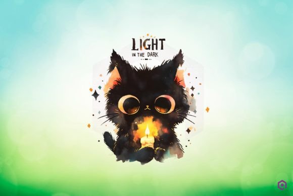 Halloween Black Cat LIGHT in the DARK Clipart PNG