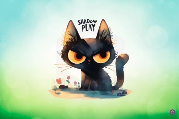Halloween Black Cat SHADOW PLAY Clipart PNG
