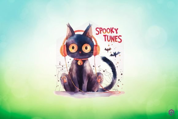 Halloween Black Cat SPOOKY TUNES Clipart PNG