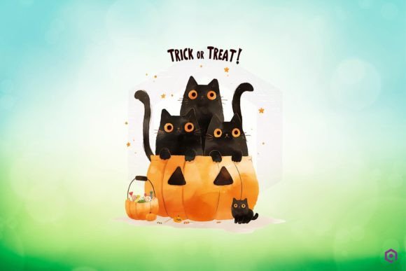 Halloween Black Cat TRICK or TREAT Clipart PNG