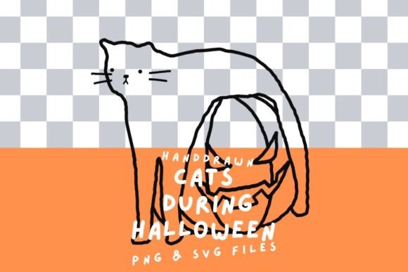 Halloween Cat and Pumpkin Outline Doodle