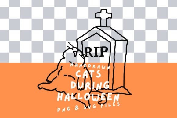 Halloween Cat Sleeping at a Gravestone