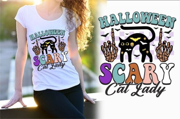 Halloween Scary Cat Lady Retro Design