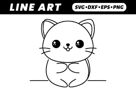 Kawaii Cute Cartoon Cat Outline Drawing