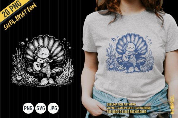 Little Cat Mermaid Playing Guitar Shirt