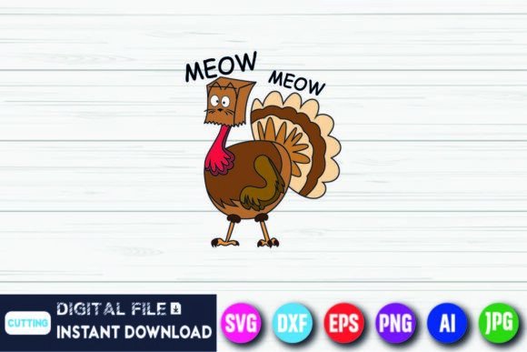 Meow Funny Turkey Cat Face Turkey Shirt