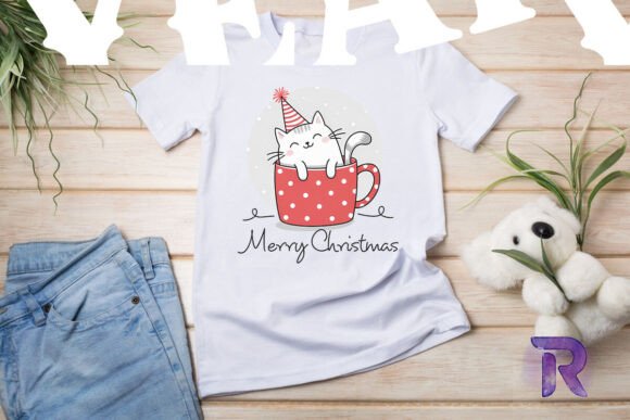 Merry Christmas Cute Cat Latte PNG