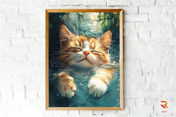Orange Cat Floating on Water Wall Art