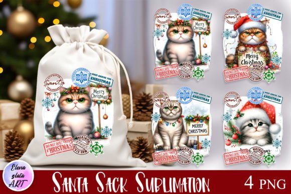 Santa Sack Sublimation Christmas Cat