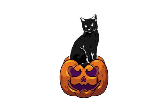 Scary Pumpkin and Black Cat Halloween